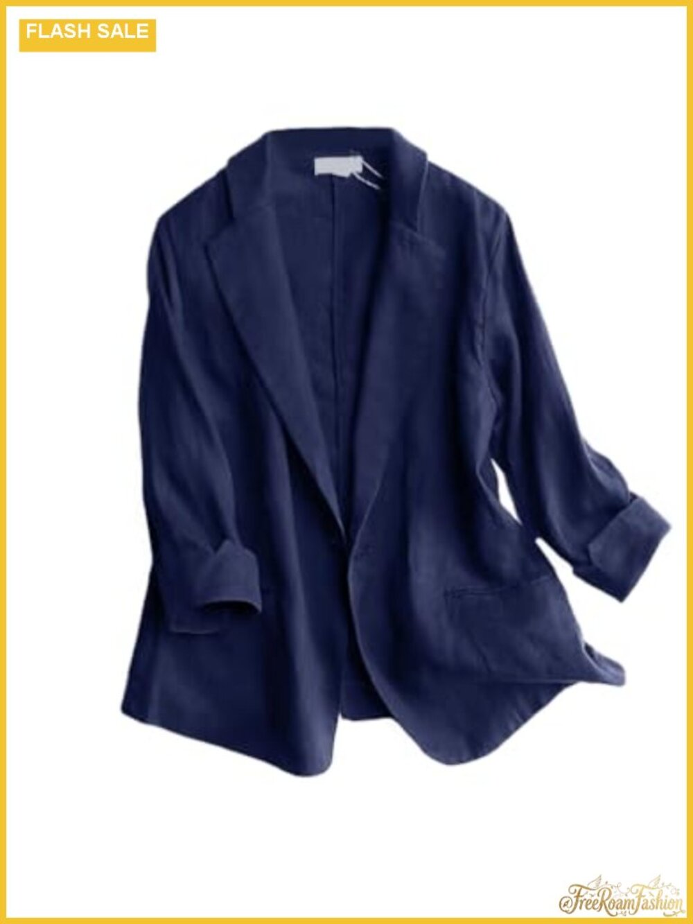 Women's Cotton Linen 3/4 Sleeve Blazer Lightweight Casual Work Jacket Suit
